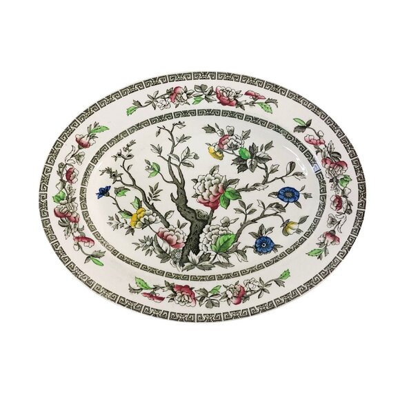 Johnson Brothers Indian Tree Green Key Platter Creamer Sugar Bowl Set Vintage Fl - Picture 7 of 16